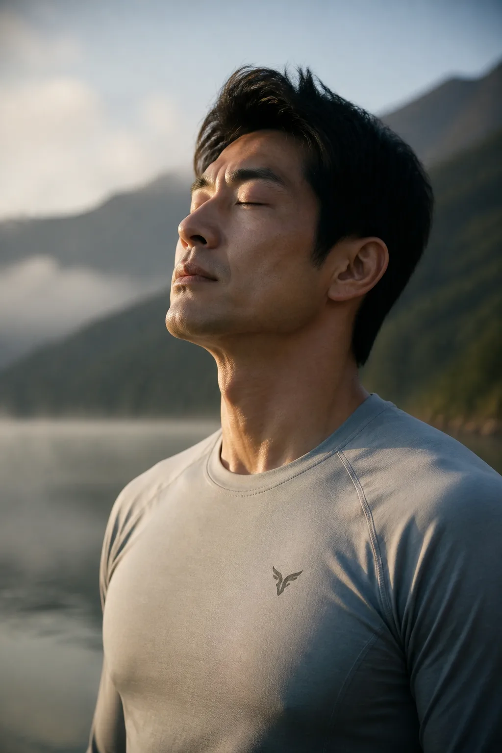 A person with an alert, focused expression outdoors, representing sharper focus and energy.